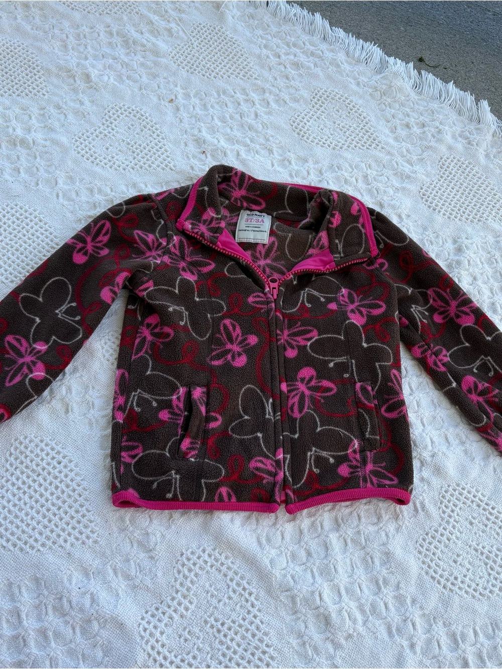Girls' Floral Fleece Zip Jacket - Brown & Pink Old Navy